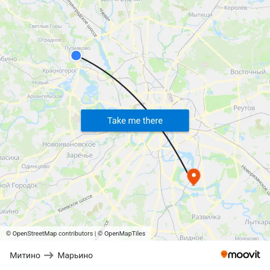 Митино to Марьино map