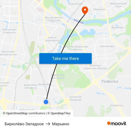 Бирюлёво Западное to Марьино map