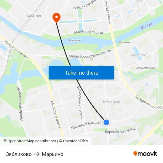 Зябликово to Марьино map