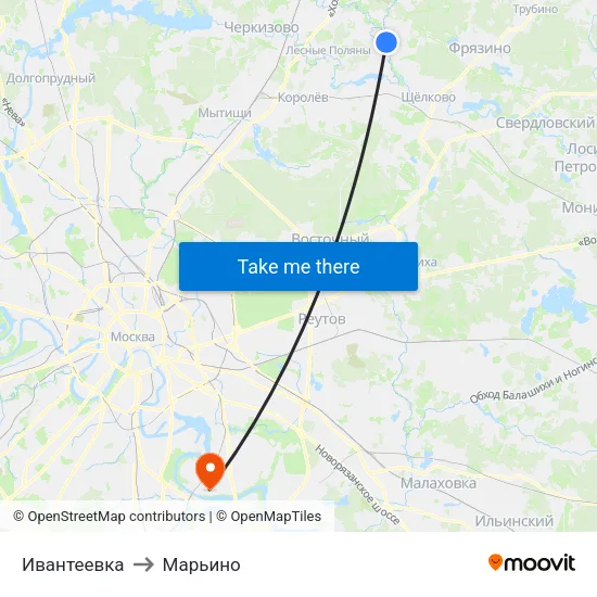 Ивантеевка to Марьино map