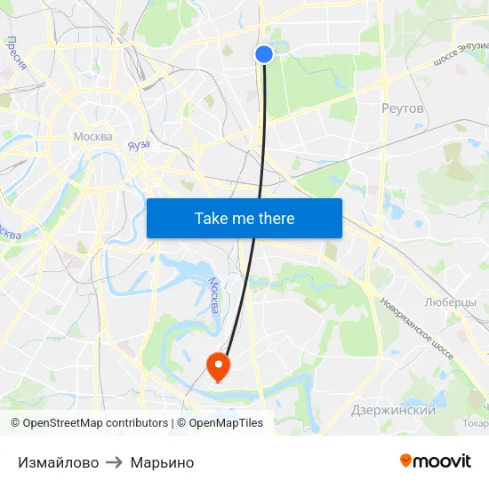 Измайлово to Марьино map