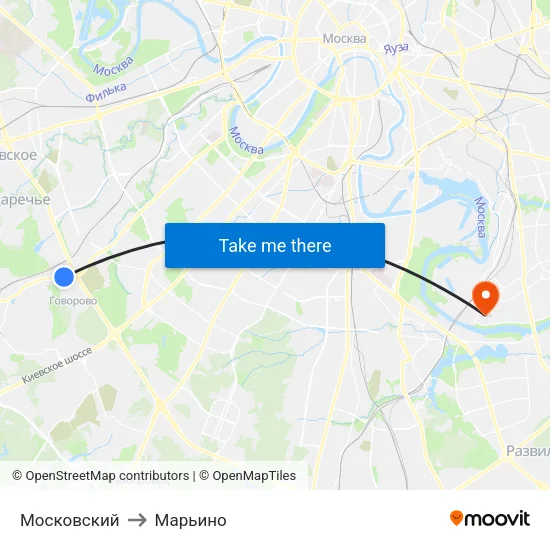 Московский to Марьино map