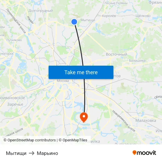 Мытищи to Марьино map