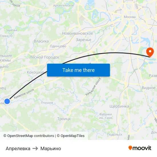 Апрелевка to Марьино map
