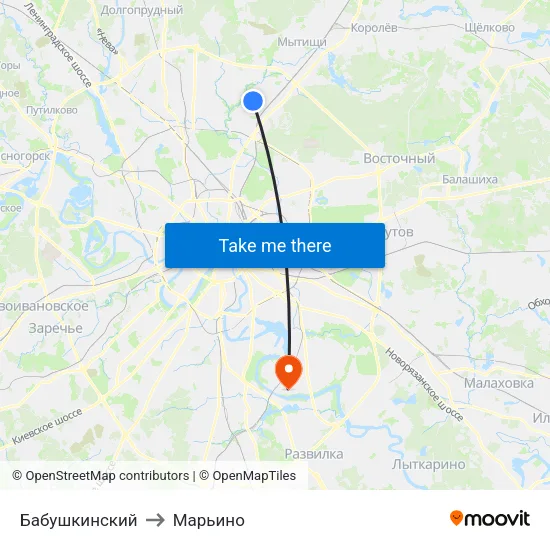 Бабушкинский to Марьино map