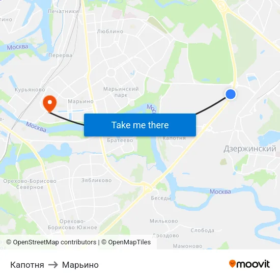 Капотня to Марьино map
