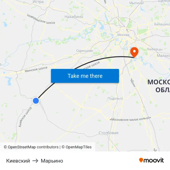 Киевский to Марьино map
