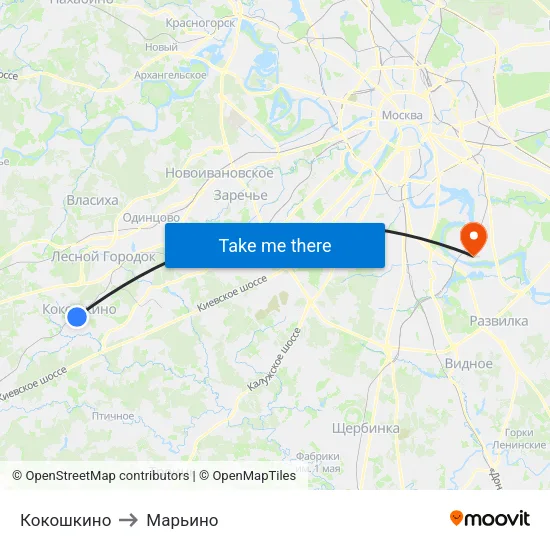 Кокошкино to Марьино map