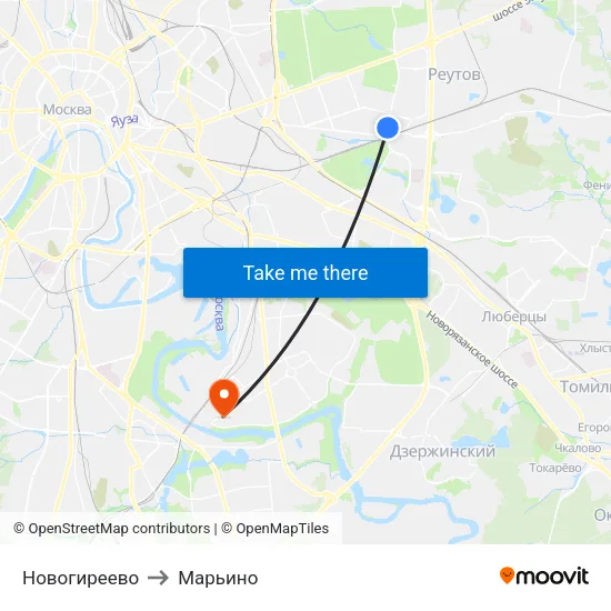 Новогиреево to Марьино map