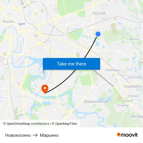 Новокосино to Марьино map