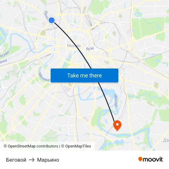 Беговой to Марьино map