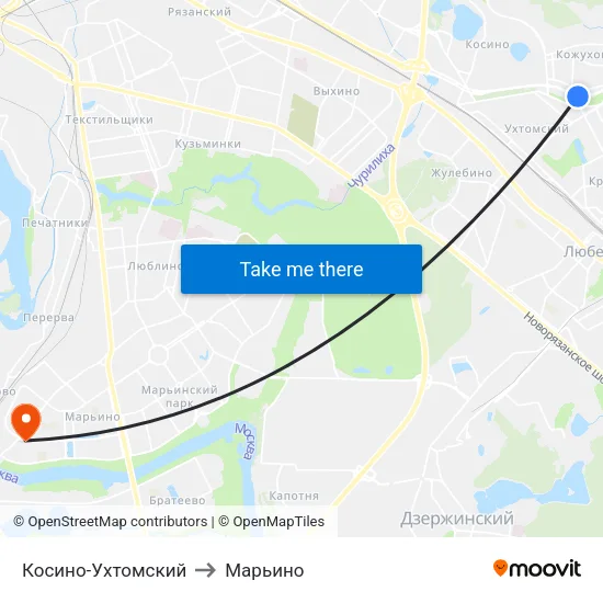 Косино-Ухтомский to Марьино map