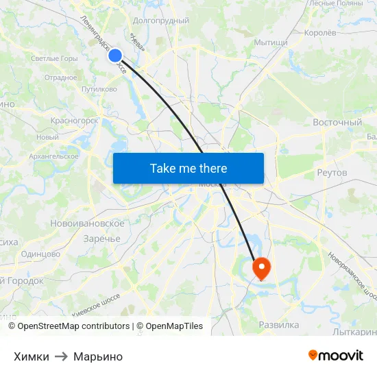 Химки to Марьино map