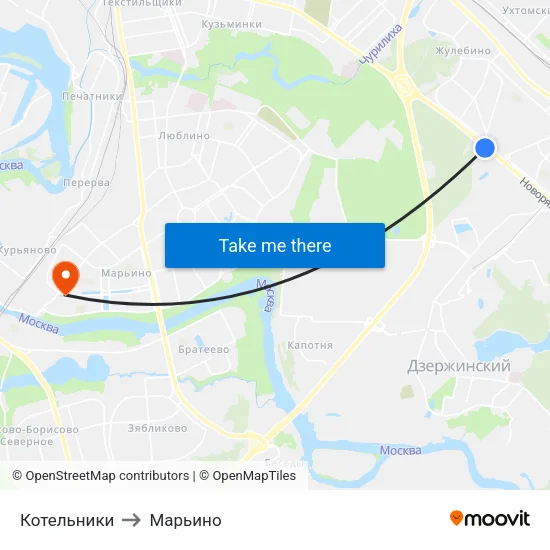 Котельники to Марьино map
