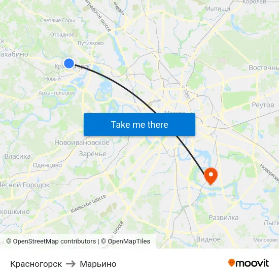 Красногорск to Марьино map