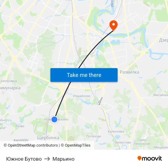 Южное Бутово to Марьино map