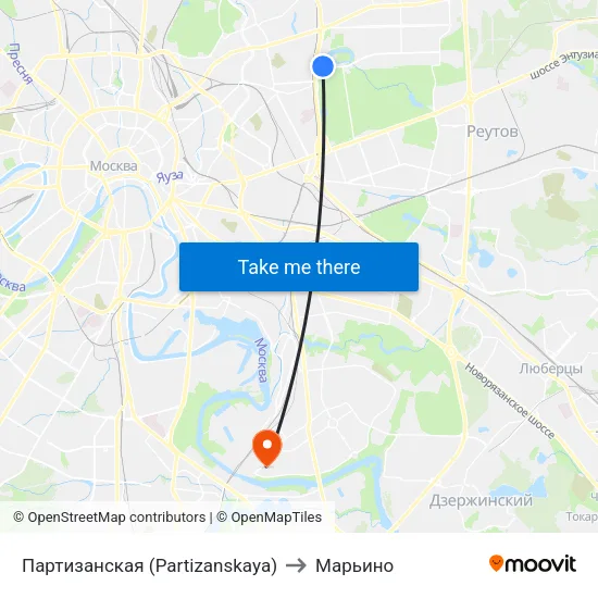 Партизанская (Partizanskaya) to Марьино map