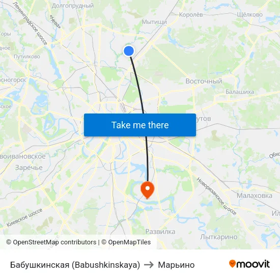 Бабушкинская (Babushkinskaya) to Марьино map