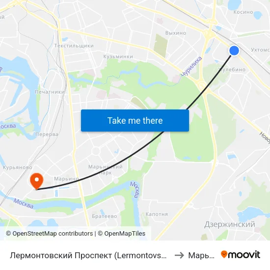 Лермонтовский Проспект (Lermontovsky Prospekt) to Марьино map