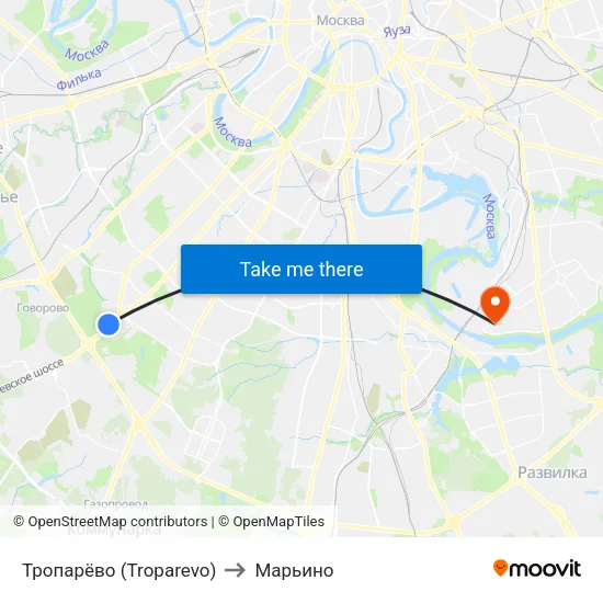 Тропарёво (Troparevo) to Марьино map