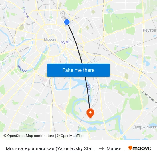 Москва Ярославская (Yaroslavsky Station) to Марьино map