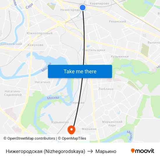 Нижегородская (Nizhegorodskaya) to Марьино map