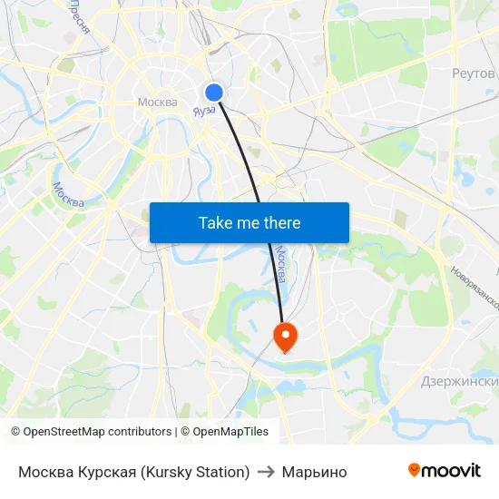 Москва Курская (Kursky Station) to Марьино map