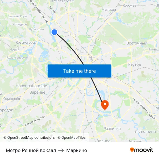 Метро Речной вокзал to Марьино map