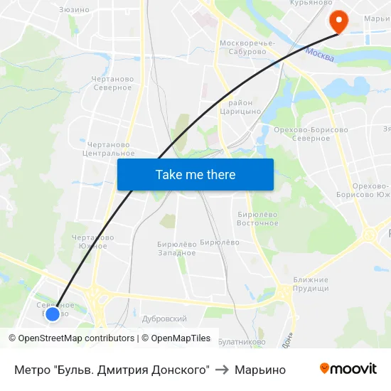 Метро "Бульв. Дмитрия Донского" to Марьино map