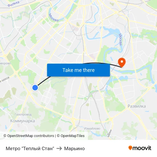 Метро "Теплый Стан" to Марьино map
