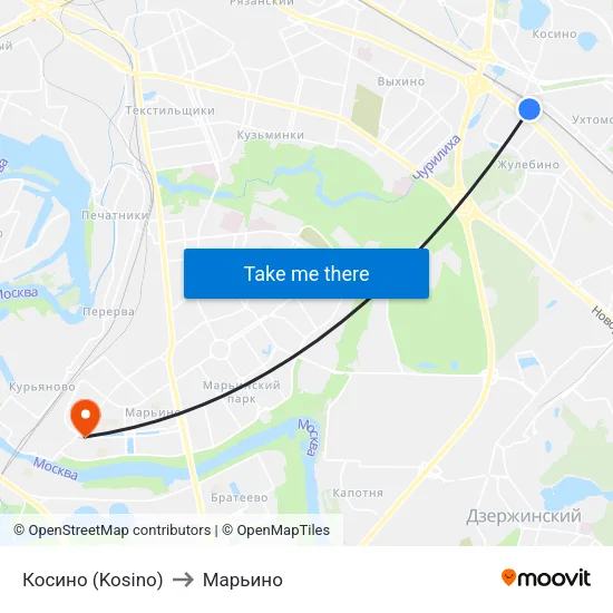 Косино (Kosino) to Марьино map