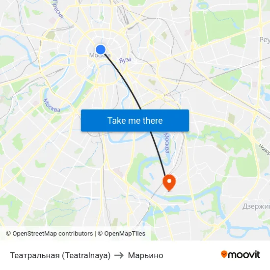 Театральная (Teatralnaya) to Марьино map
