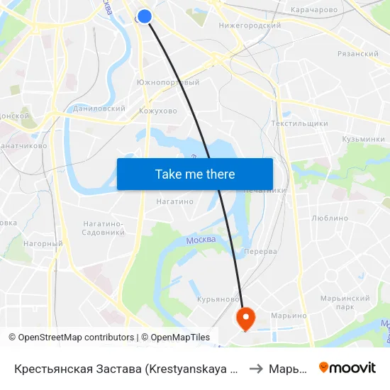 Крестьянская Застава (Krestyanskaya Zastava) to Марьино map