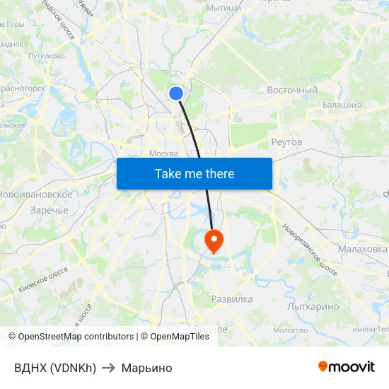 ВДНХ (VDNKh) to Марьино map