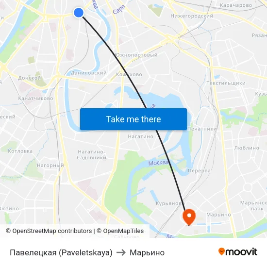 Павелецкая (Paveletskaya) to Марьино map