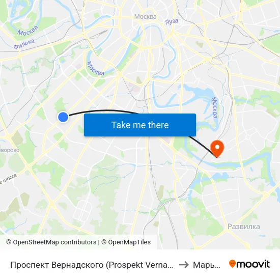 Проспект Вернадского (Prospekt Vernadskogo) to Марьино map