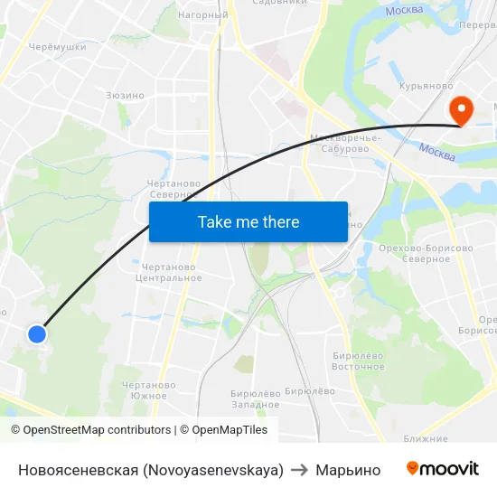 Новоясеневская (Novoyasenevskaya) to Марьино map