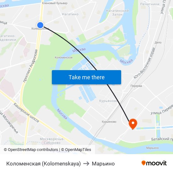 Коломенская (Kolomenskaya) to Марьино map