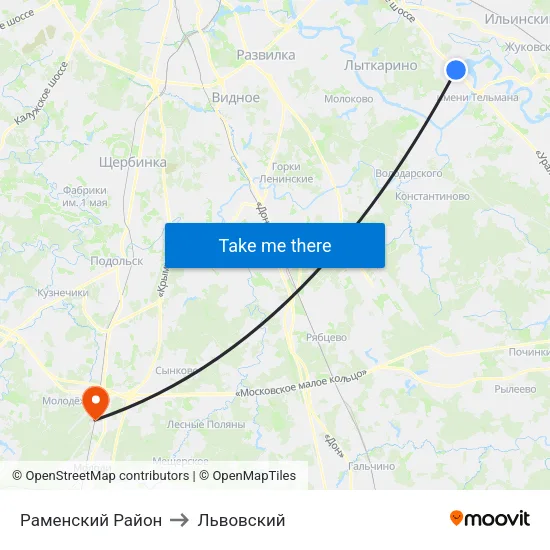 Раменский Район to Львовский map