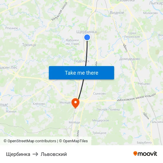 Щербинка to Львовский map