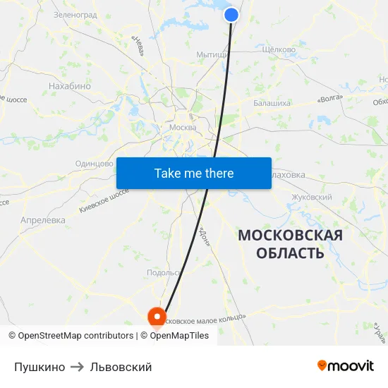 Пушкино to Львовский map