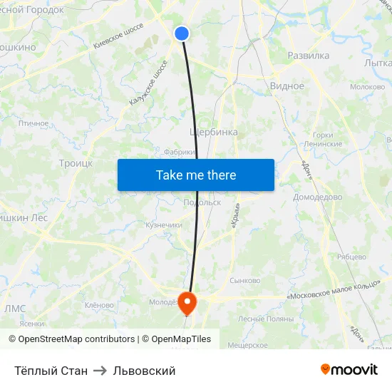 Тёплый Стан to Львовский map