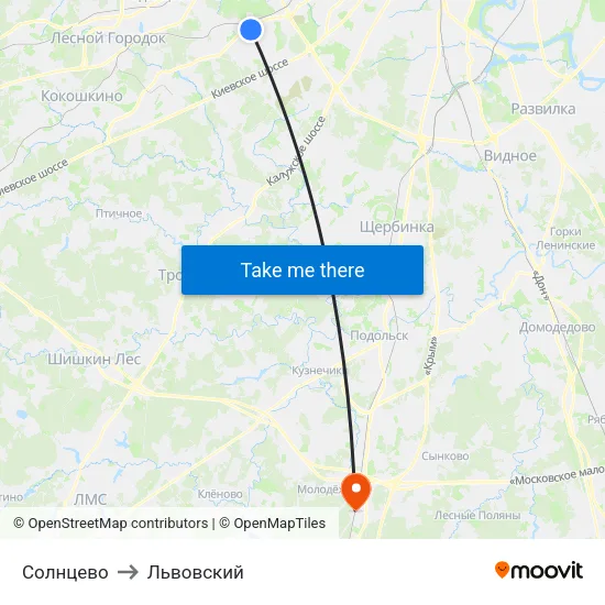 Солнцево to Львовский map