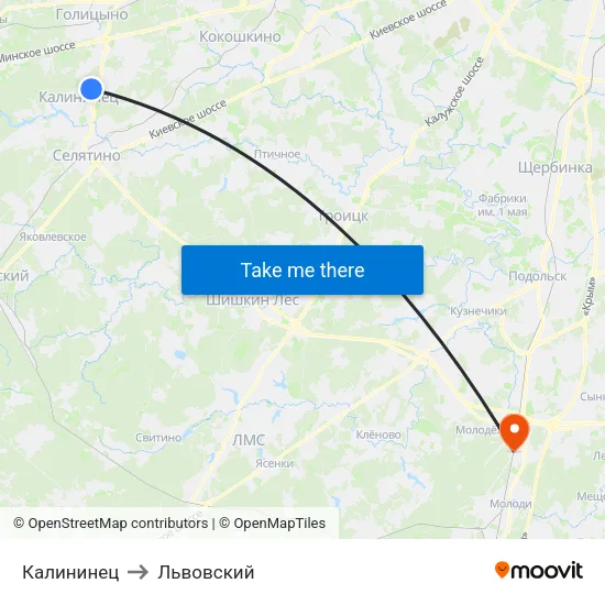 Калининец to Львовский map
