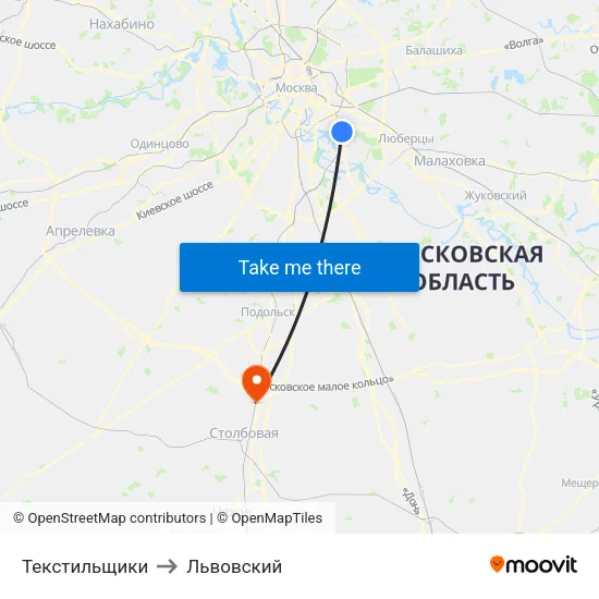 Текстильщики to Львовский map