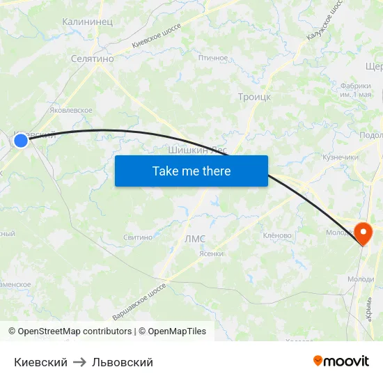 Киевский to Львовский map
