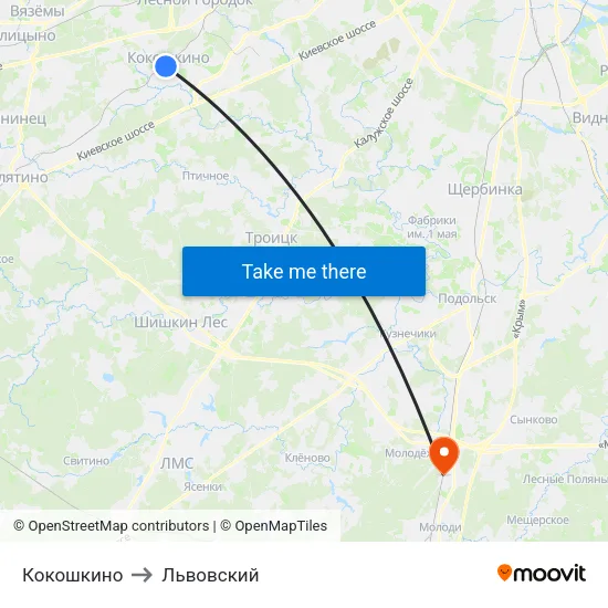 Кокошкино to Львовский map