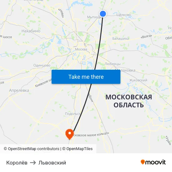 Королёв to Львовский map
