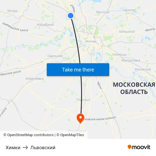 Химки to Львовский map