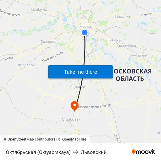 Октябрьская (Oktyabrskaya) to Львовский map